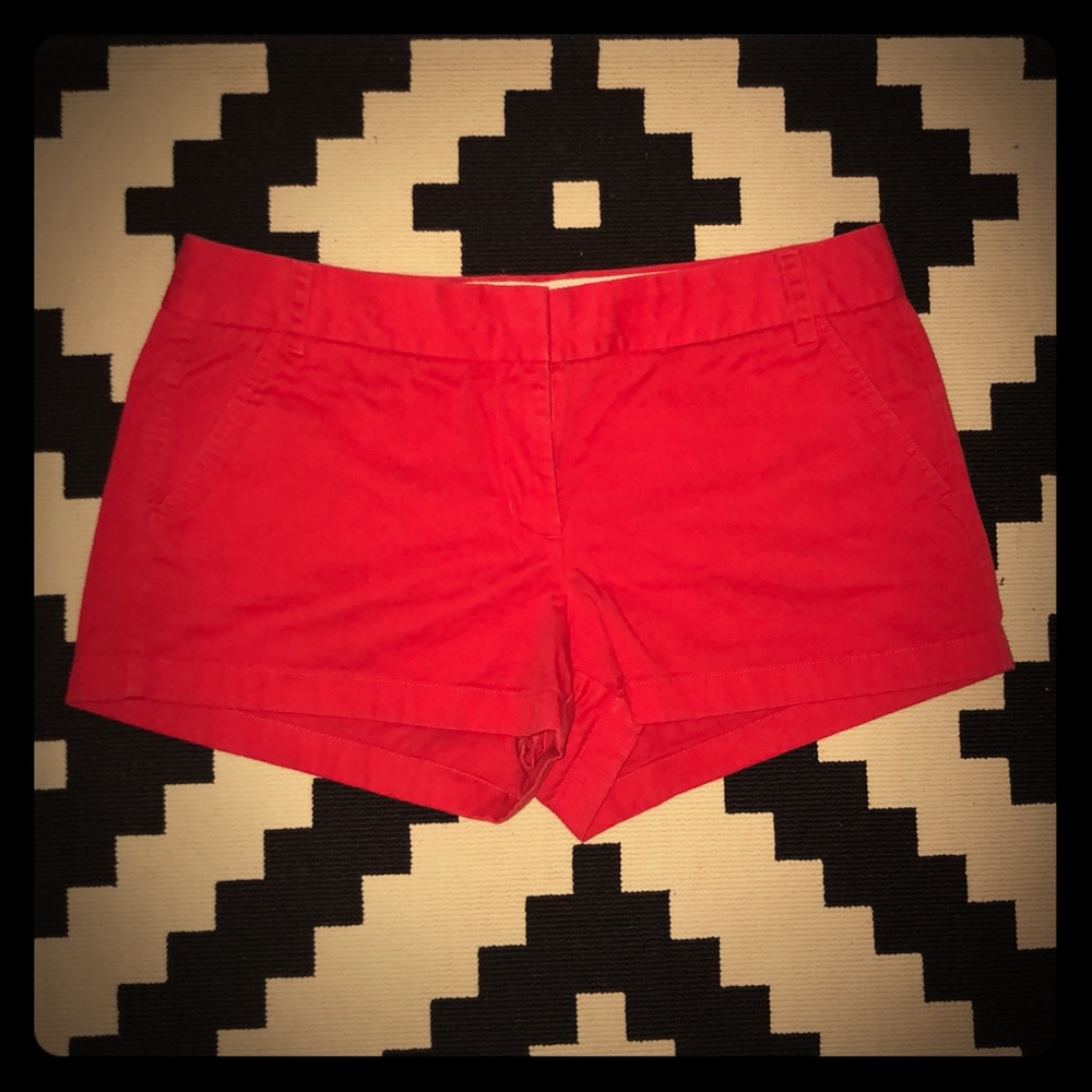 Cherry red 3” J Crew Chino shorts.